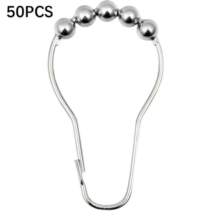 50Pcs 5-Beads Gourd Shaped Ring Stainless Steel Roller Ball Shower Curtain Hook - Silver - 1