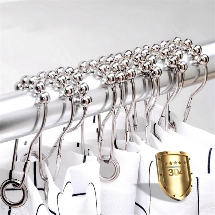 50Pcs 5-Beads Gourd Shaped Ring Stainless Steel Roller Ball Shower Curtain Hook - Silver - 3