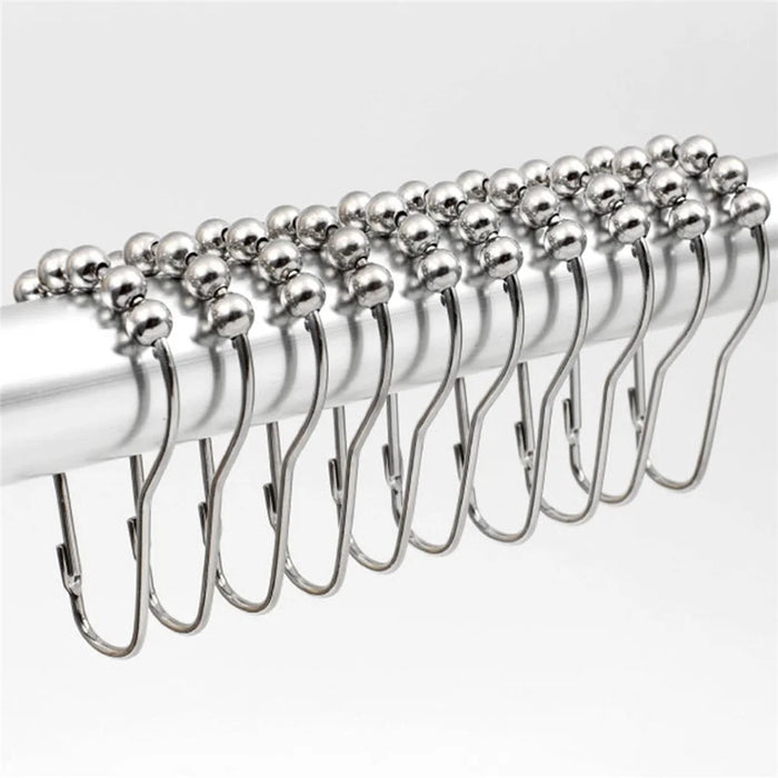 50Pcs 5-Beads Gourd Shaped Ring Stainless Steel Roller Ball Shower Curtain Hook - Silver - 4