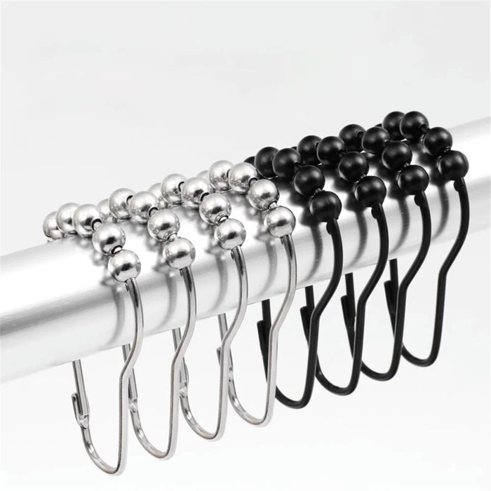 50Pcs 5-Beads Gourd Shaped Ring Stainless Steel Roller Ball Shower Curtain Hook - Silver - 5