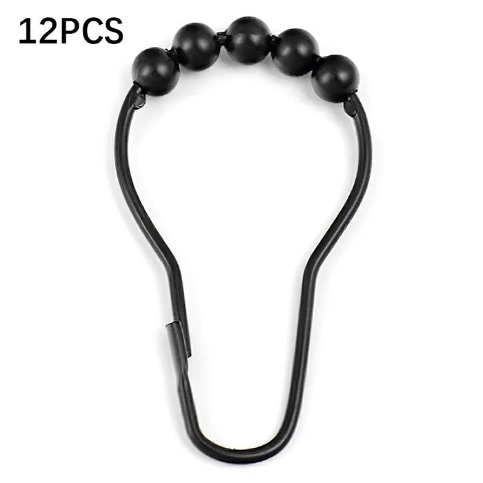 12Pcs Gourd Shaped Ring Stainless Steel 5-Beads Roller Ball Shower Curtain Hook - Black - 1