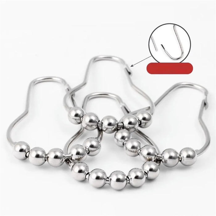 12Pcs Gourd Shaped Ring Stainless Steel 5-Beads Roller Ball Shower Curtain Hook - Black - 2