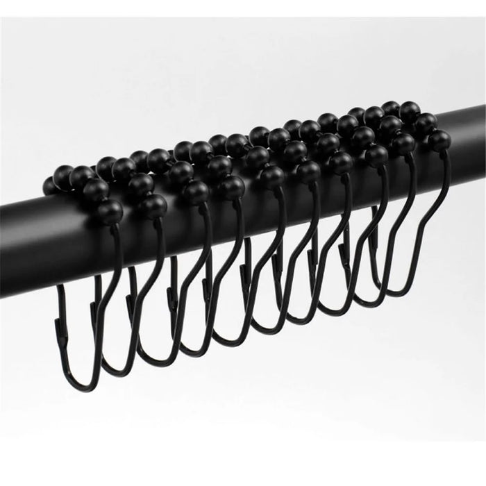12Pcs Gourd Shaped Ring Stainless Steel 5-Beads Roller Ball Shower Curtain Hook - Black - 4