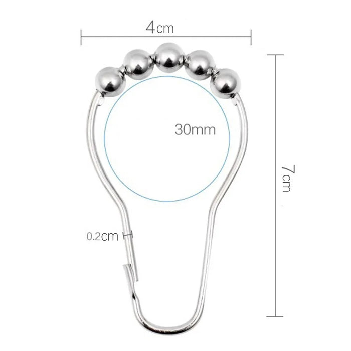 12Pcs Gourd Shaped Ring Stainless Steel 5-Beads Roller Ball Shower Curtain Hook - Black - 6
