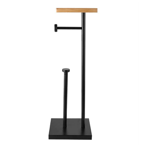 001-LDZJ01 Stainless Steel + Wood Dual Rod Bathroom Tissue Roll Holder Phone Storage Shelf - 1