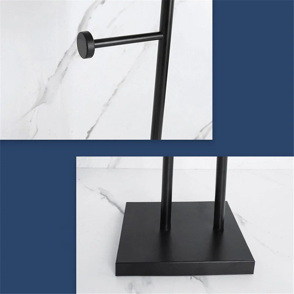 001-LDZJ01 Stainless Steel + Wood Dual Rod Bathroom Tissue Roll Holder Phone Storage Shelf - 4