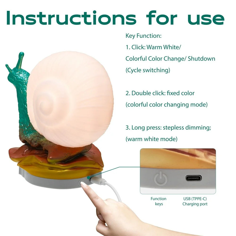 WN1089 RGB Color Changing Snail Night Light Dimmable Breastfeeding Bedside Lamp - 6