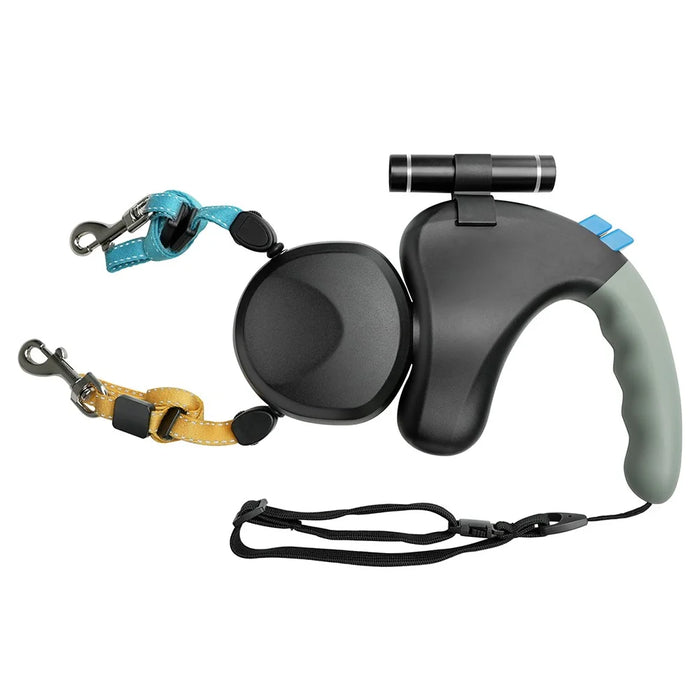 BENWIS HA-DWL-2 Dual Retractable Pet Leash Dog Walking Traction Rope with LED Flashlight - Black - 1