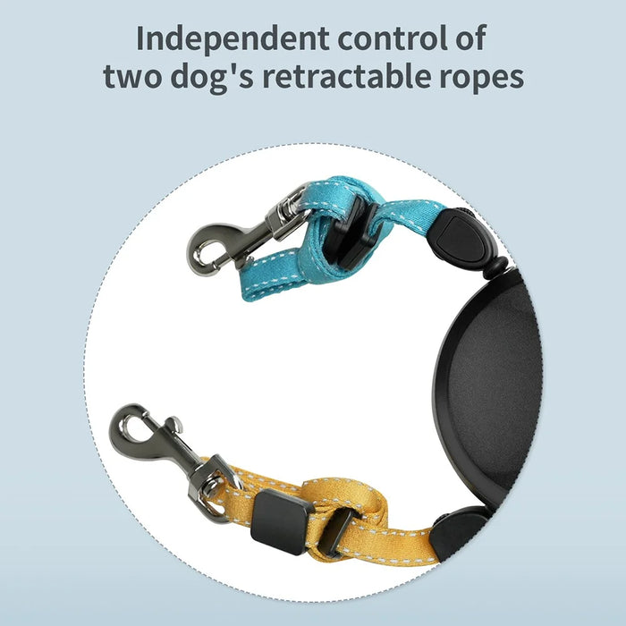 BENWIS HA-DWL-2 Dual Retractable Pet Leash Dog Walking Traction Rope with LED Flashlight - Black - 2