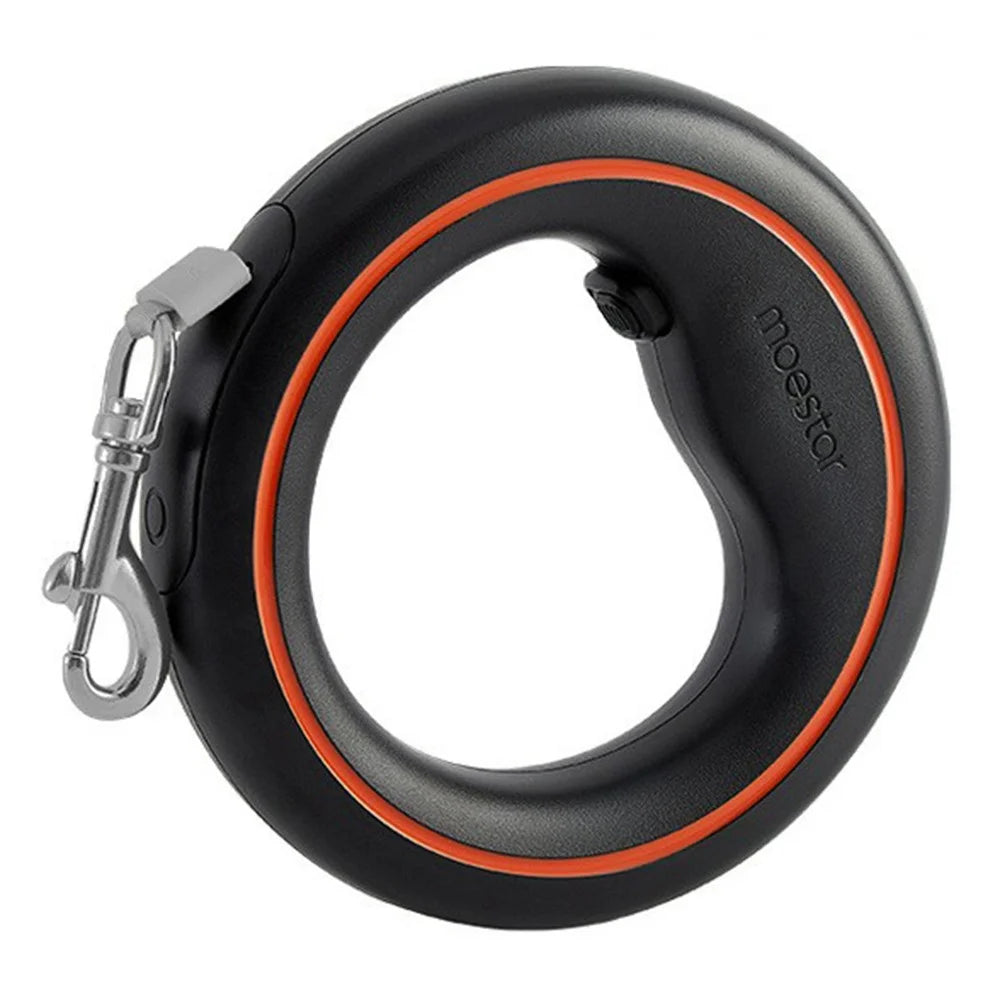 MOESTAR 3m UFO Retractable Dog Leash with Ring Shape Handle (2nd Gen Air 2023), No Light - Black+Orange - 1