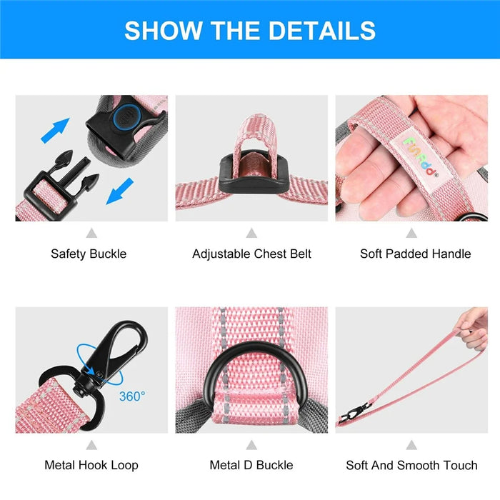 FUNADD FA3002 Outdoor Reflective Pet Dog Harness Puppy Vest with Traction Rope - Pink - 3
