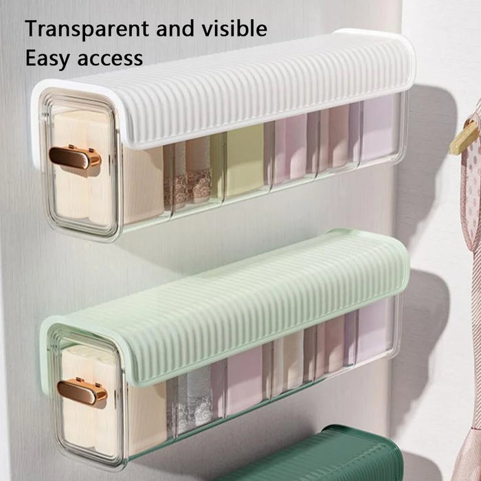 Underwear Wall Mount Drawer Plastic Organizer Bin Self-Adhesive Hanging Storage Box for Socks - Blackish Green - 5