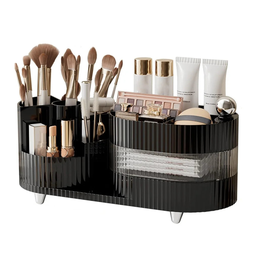 360 Degree Rotating Makeup Organizer Box Swivel Cosmetic Storage Rack  - Black - 1