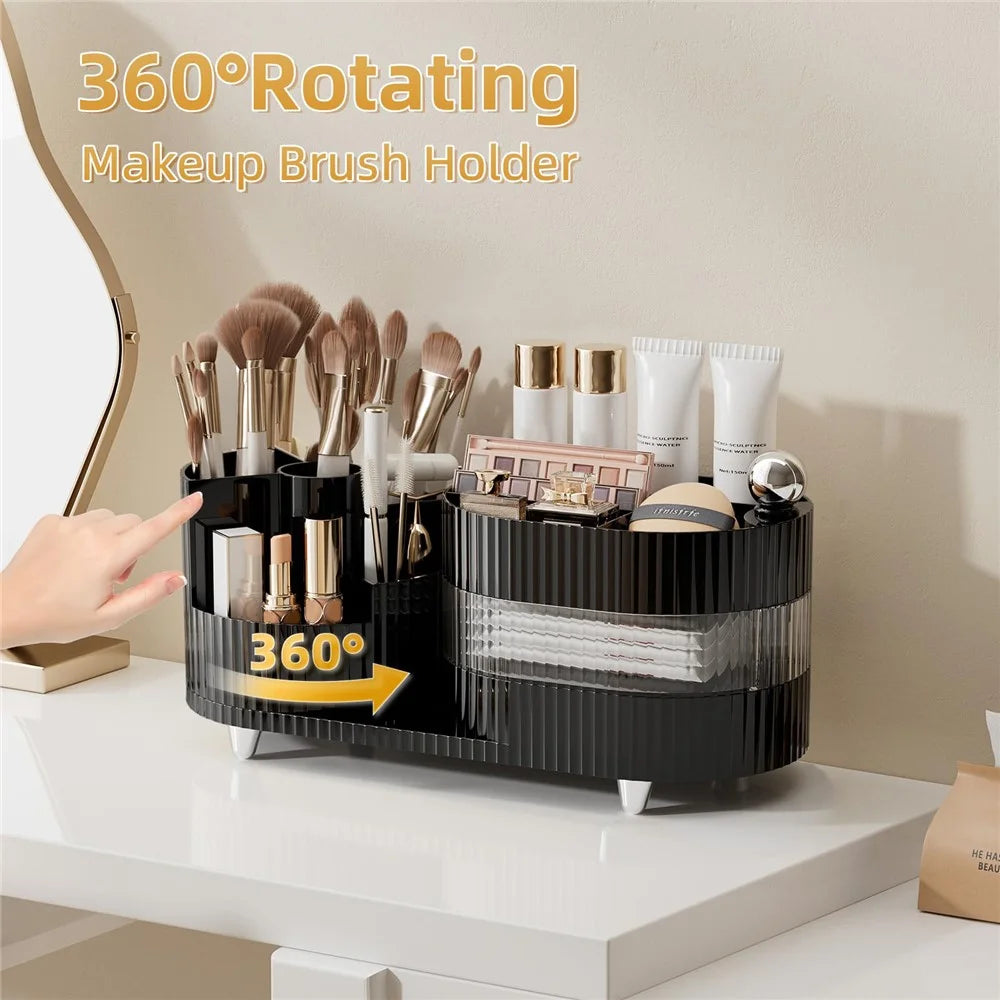 360 Degree Rotating Makeup Organizer Box Swivel Cosmetic Storage Rack  - Black - 2