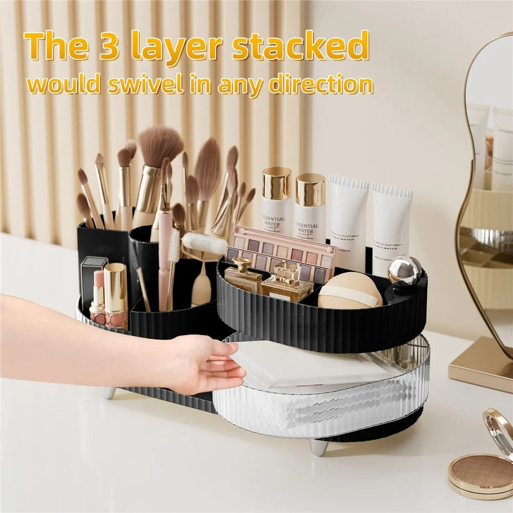 360 Degree Rotating Makeup Organizer Box Swivel Cosmetic Storage Rack  - Black - 5