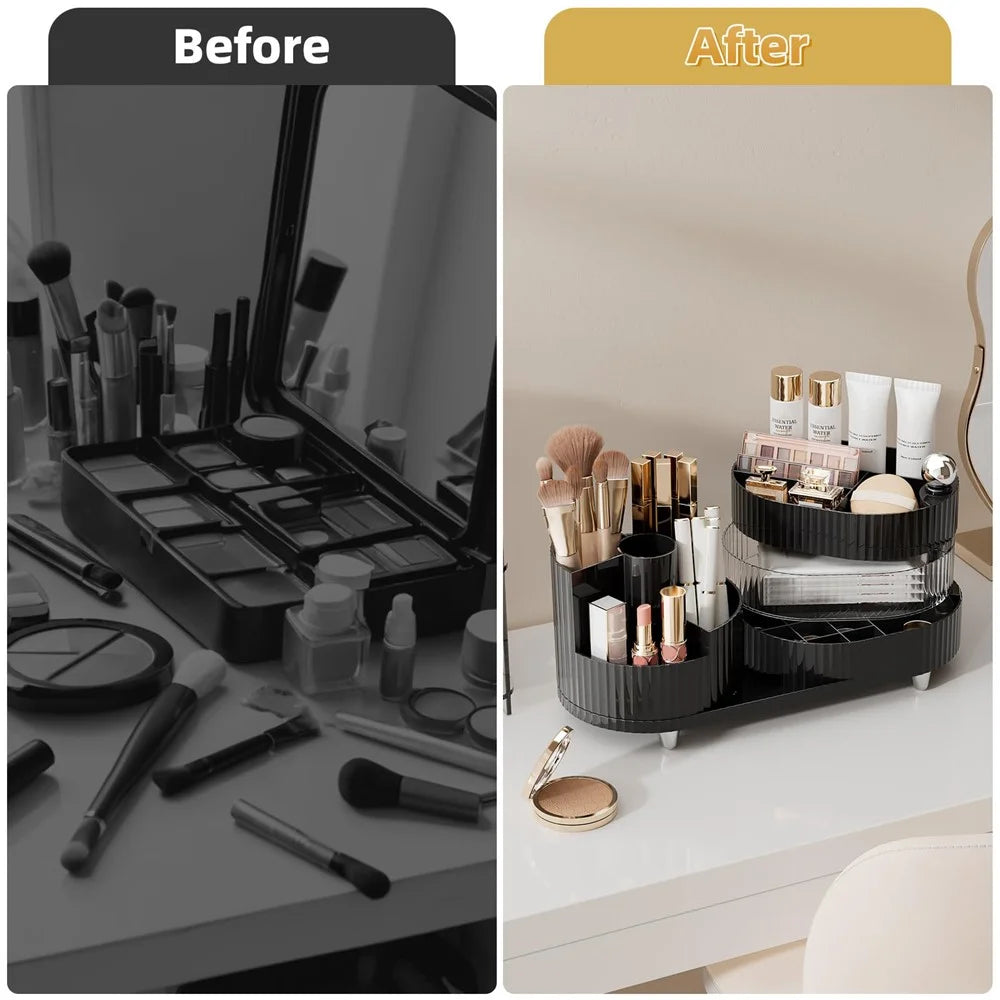 360 Degree Rotating Makeup Organizer Box Swivel Cosmetic Storage Rack  - Black - 6