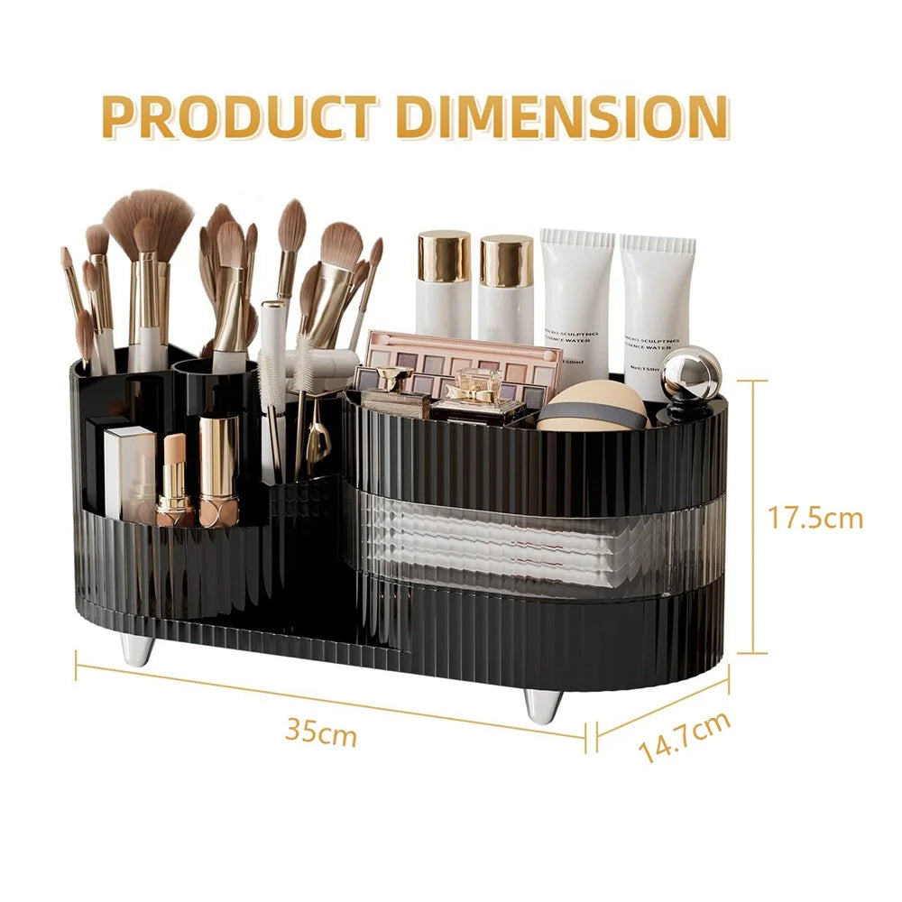 360 Degree Rotating Makeup Organizer Box Swivel Cosmetic Storage Rack  - Black - 7