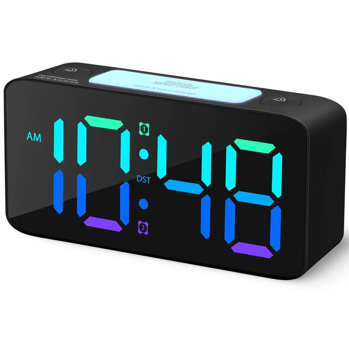 Adjustable Volume Alarm Clock Student Adult Digital Clock with 7 Color Night Light - Black - 2