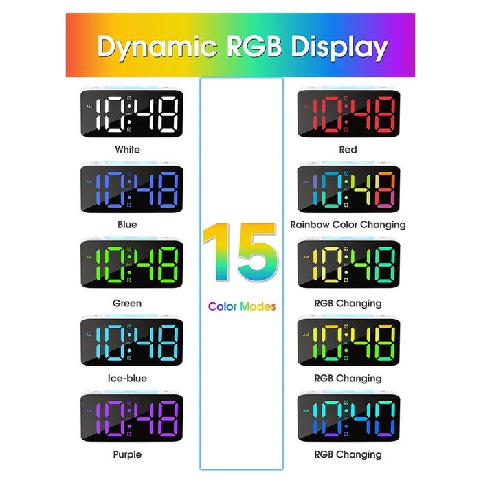 Adjustable Volume Alarm Clock Student Adult Digital Clock with 7 Color Night Light - Black - 4