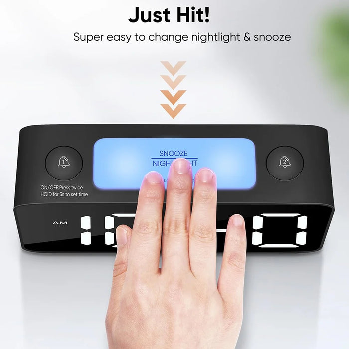 Adjustable Volume Alarm Clock Student Adult Digital Clock with 7 Color Night Light - Black - 7