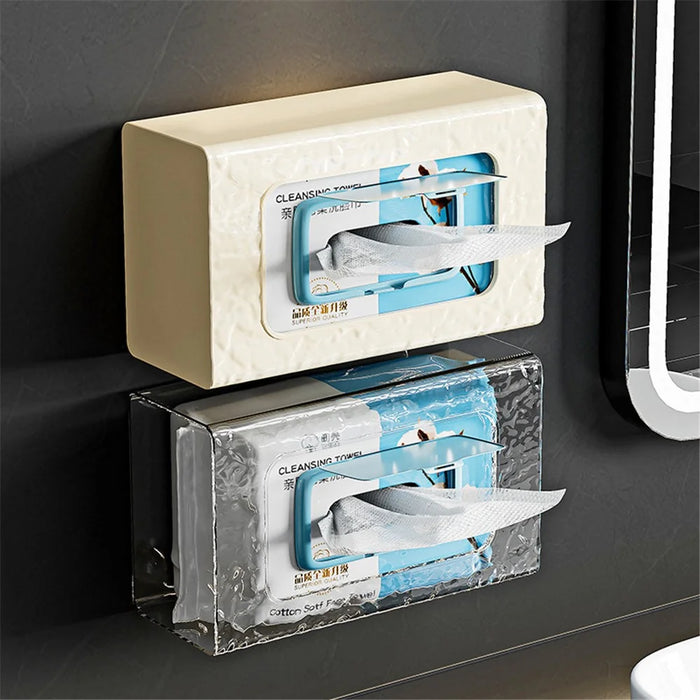 Wall Mounted Water Ripple Texture PET Tissue Box Adhesive Toilet Paper Case - Cream - 3