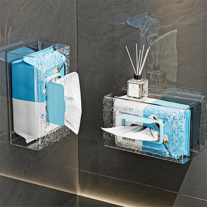 Wall Mounted Water Ripple Texture PET Tissue Box Adhesive Toilet Paper Case - Cream - 5