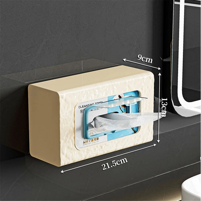 Wall Mounted Water Ripple Texture PET Tissue Box Adhesive Toilet Paper Case - Cream - 6