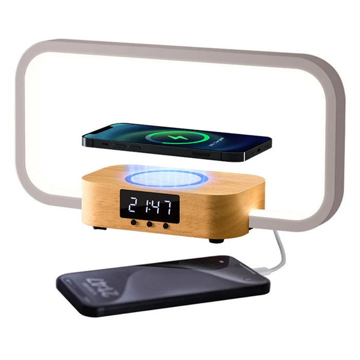 3-in-1 Touch Control RGB Bedside Lamp Night Light with 10W Wireless Charger and Digital Clock - 1