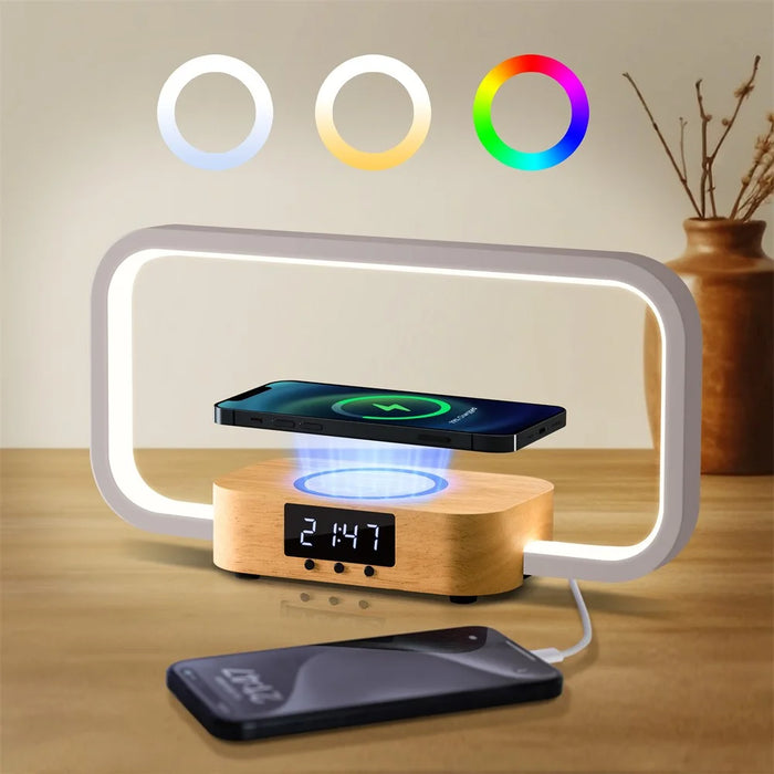 3-in-1 Touch Control RGB Bedside Lamp Night Light with 10W Wireless Charger and Digital Clock - 2