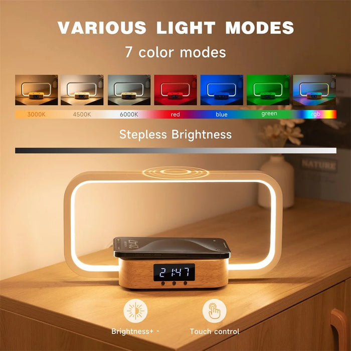 3-in-1 Touch Control RGB Bedside Lamp Night Light with 10W Wireless Charger and Digital Clock - 7