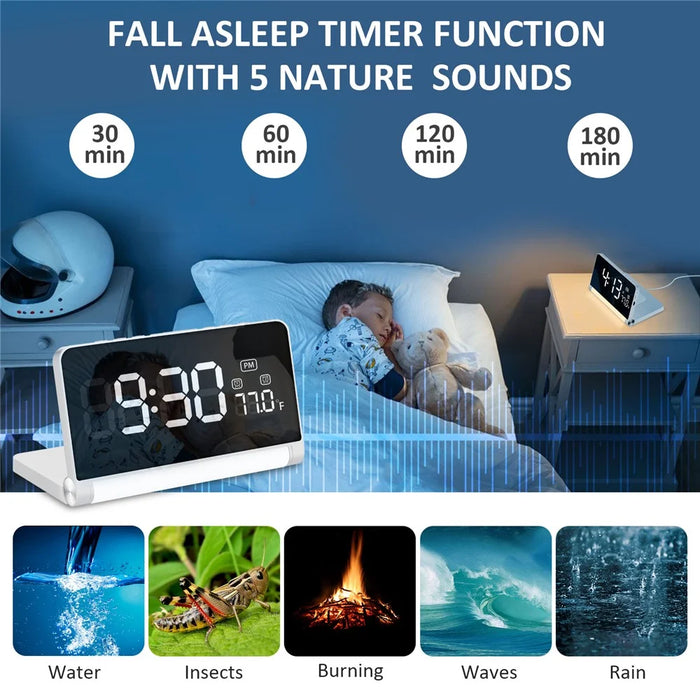 ZM-A1C Temperature Display Foldable LED Digital Alarm Clock with Night Light and 10W Wireless Charger - White - 5