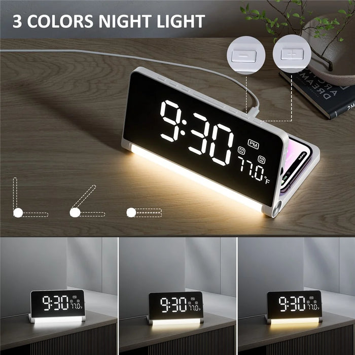 ZM-A1C Temperature Display Foldable LED Digital Alarm Clock with Night Light and 10W Wireless Charger - White - 6