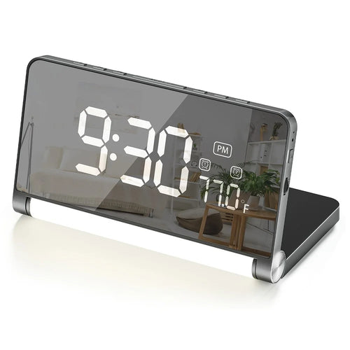 ZM-A1 Temperature Display Foldable LED Digital Alarm Clock with Dimmable Night Light - Black - 1