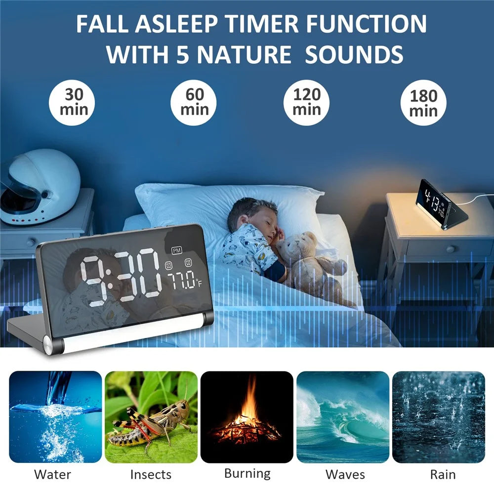ZM-A1 Temperature Display Foldable LED Digital Alarm Clock with Dimmable Night Light - Black - 2