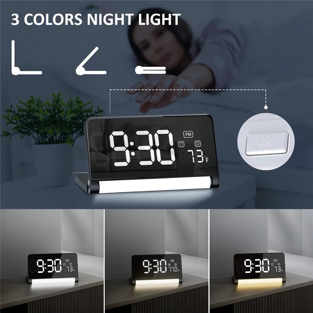 ZM-A1 Temperature Display Foldable LED Digital Alarm Clock with Dimmable Night Light - Black - 3