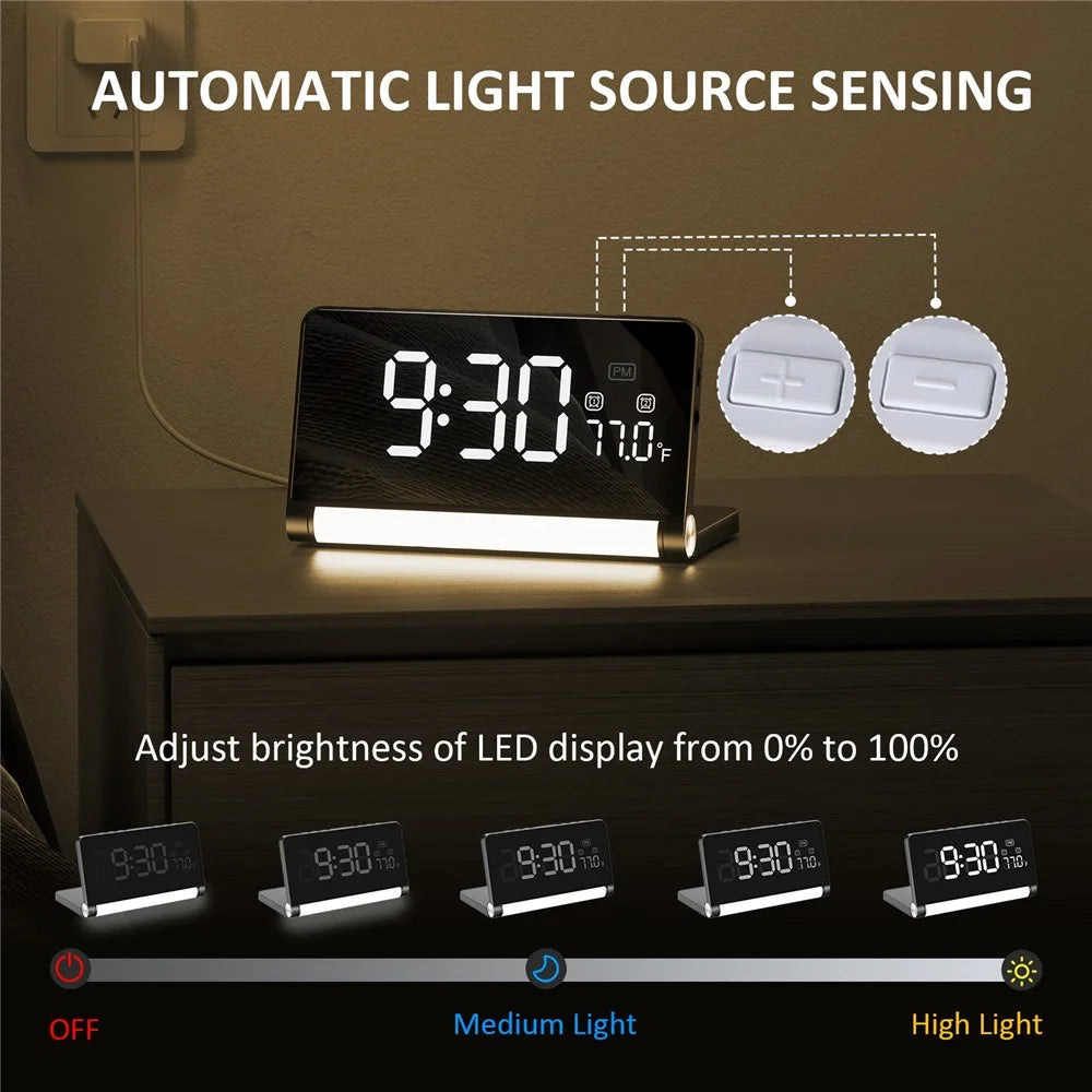 ZM-A1 Temperature Display Foldable LED Digital Alarm Clock with Dimmable Night Light - Black - 4