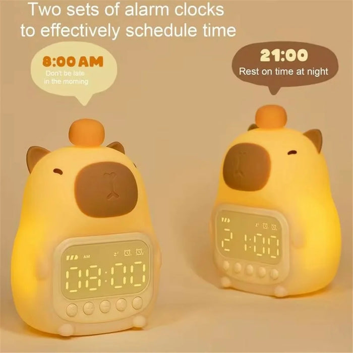 C20 Cute Cartoon Capybara Alarm Clock Dimmable Bedside Night Light for Kids Room - 4