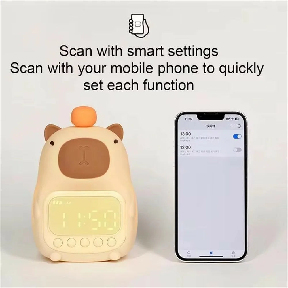 C20 Cute Cartoon Capybara Alarm Clock Dimmable Bedside Night Light for Kids Room - 6