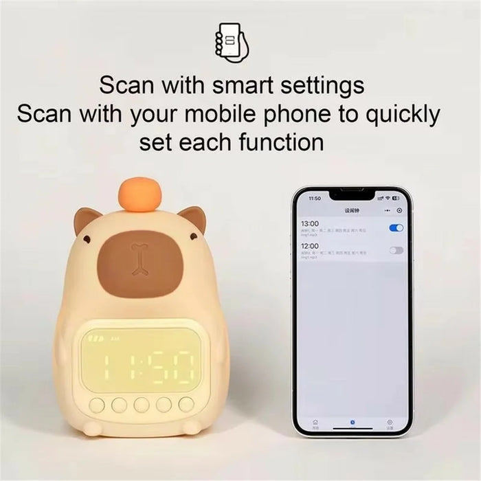 C20 Cute Cartoon Capybara Alarm Clock Dimmable Bedside Night Light for Kids Room - 6