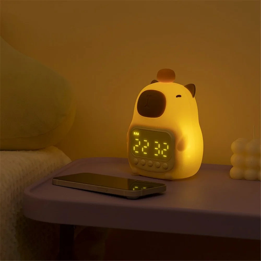 C20 Cute Cartoon Capybara Alarm Clock Dimmable Bedside Night Light for Kids Room - 7