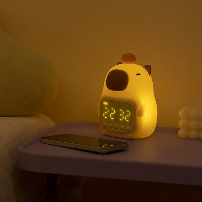 C20 Cute Cartoon Capybara Alarm Clock Dimmable Bedside Night Light for Kids Room - 7