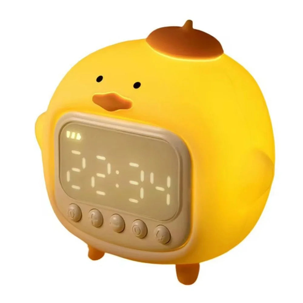 C15 Hugging Duck LED Display Alarm Clock Stepless Dimmable Soft Silicone Night Light - Yellow - 1