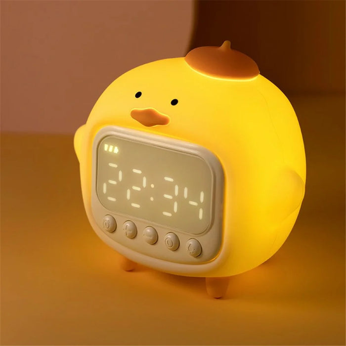 C15 Hugging Duck LED Display Alarm Clock Stepless Dimmable Soft Silicone Night Light - Yellow - 2