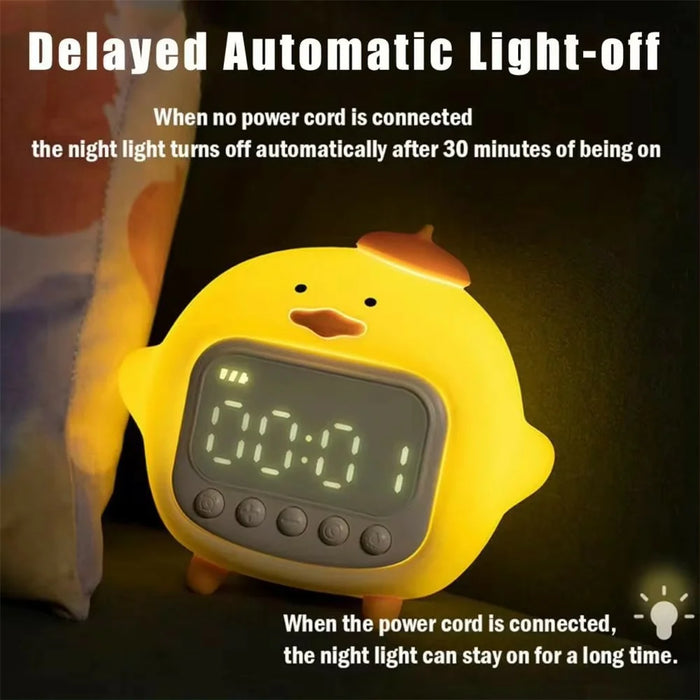 C15 Hugging Duck LED Display Alarm Clock Stepless Dimmable Soft Silicone Night Light - Yellow - 3