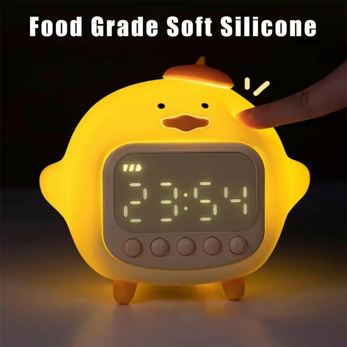 C15 Hugging Duck LED Display Alarm Clock Stepless Dimmable Soft Silicone Night Light - Yellow - 4