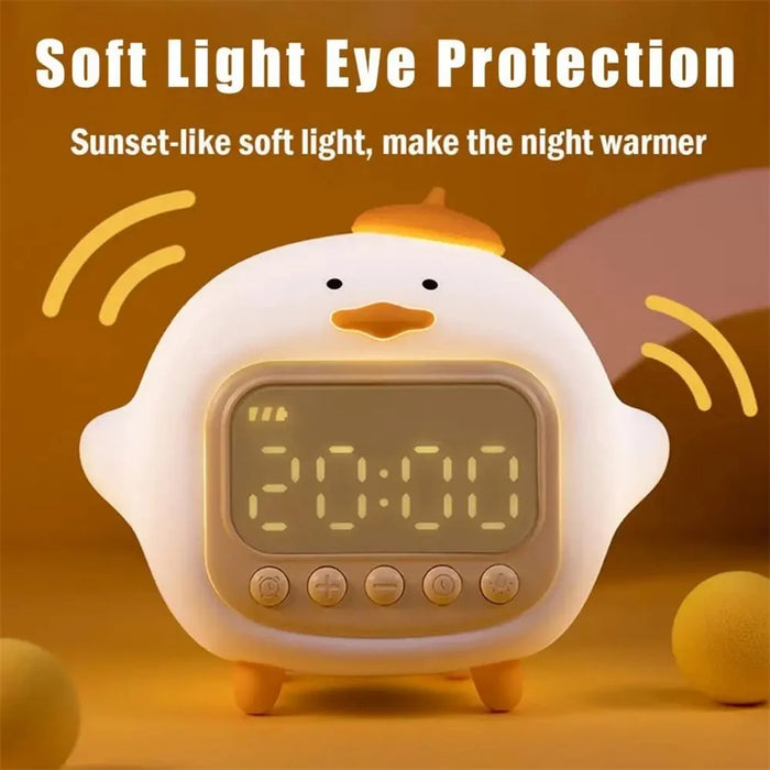 C15 Hugging Duck LED Display Alarm Clock Stepless Dimmable Soft Silicone Night Light - Yellow - 6
