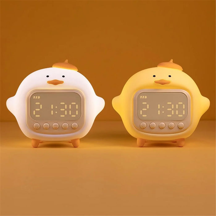 C15 Hugging Duck LED Display Alarm Clock Stepless Dimmable Soft Silicone Night Light - Yellow - 7