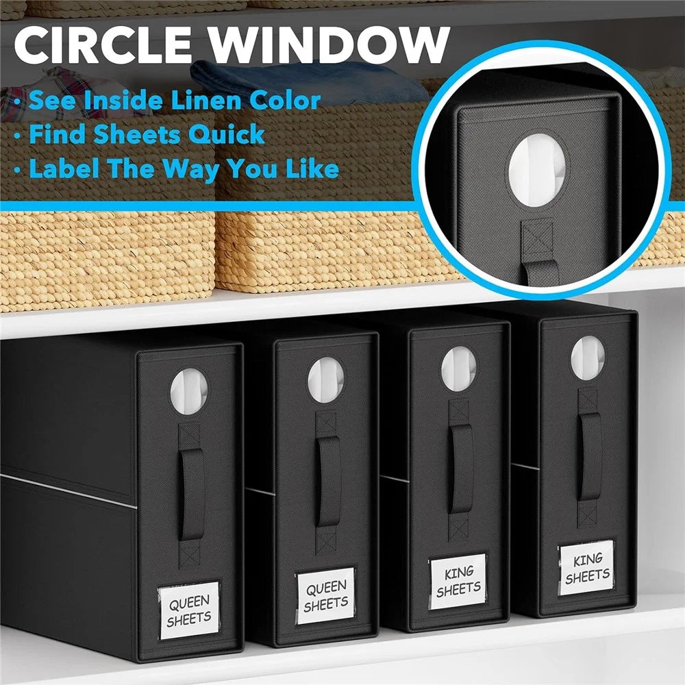 Round Window Blanket Sheet Storage Box Foldable Bed Sheet Quilt Cover Zippered Organizer - Black - 2