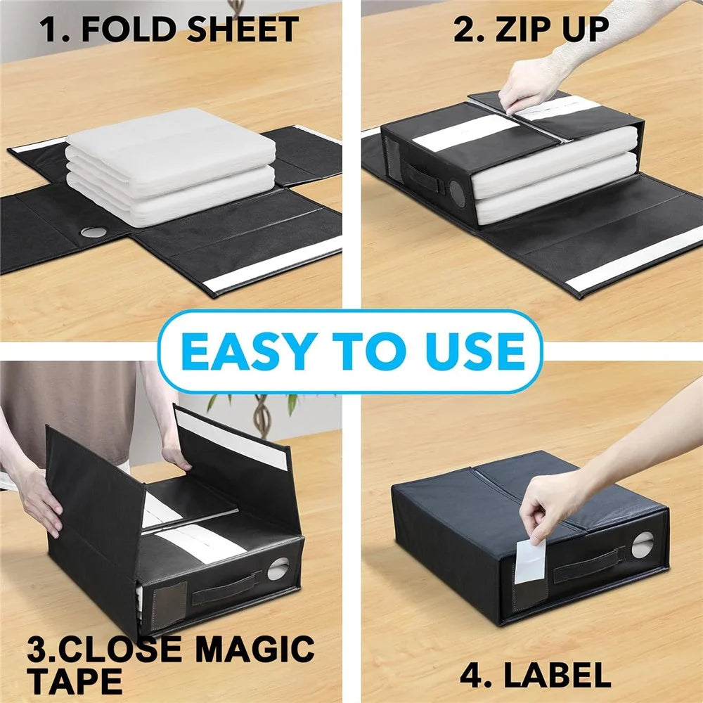 Round Window Blanket Sheet Storage Box Foldable Bed Sheet Quilt Cover Zippered Organizer - Black - 3