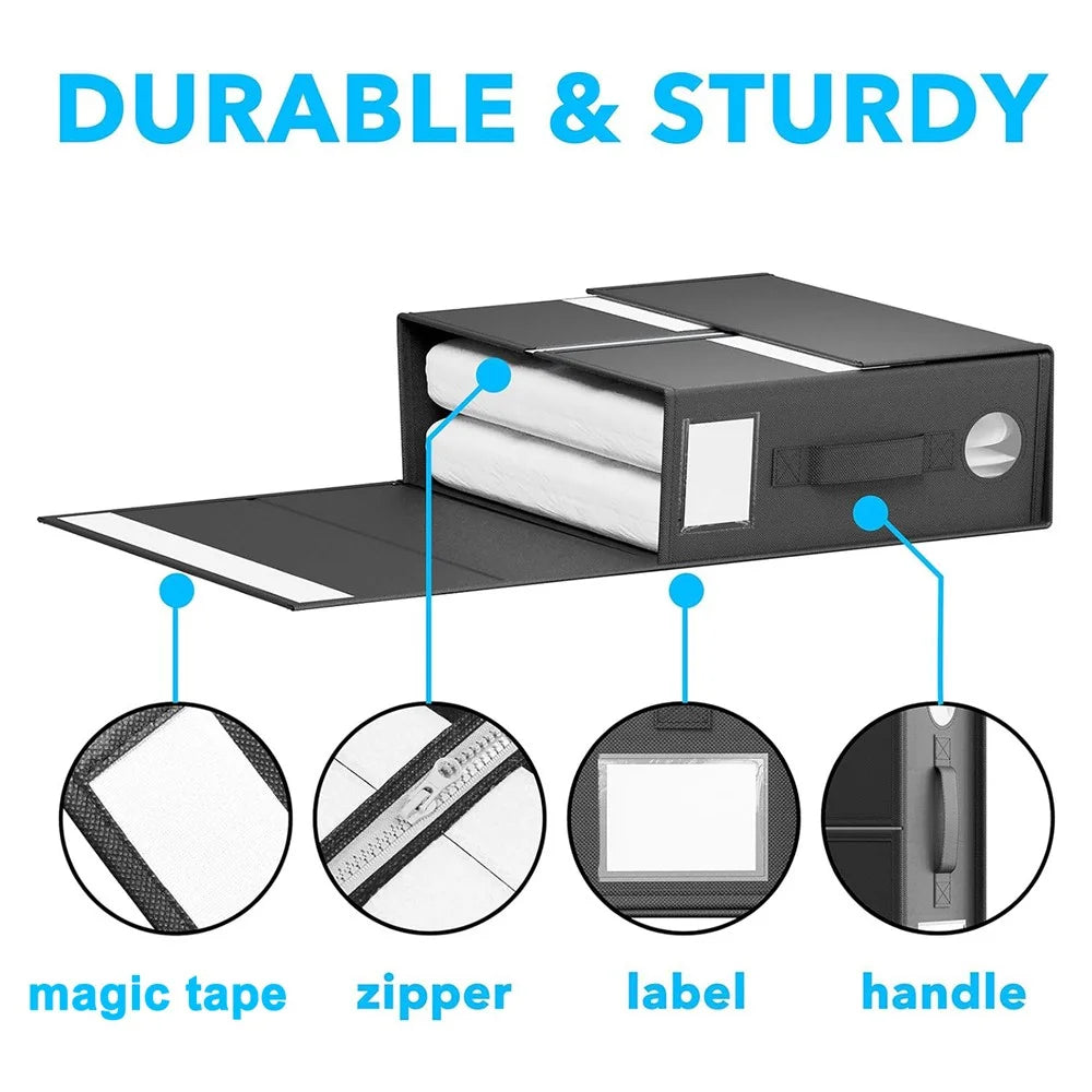 Round Window Blanket Sheet Storage Box Foldable Bed Sheet Quilt Cover Zippered Organizer - Black - 4